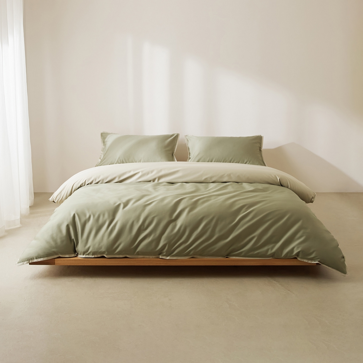 91家纺网 家纺一手货源 找家纺 EH家居 2026新款长绒棉窄边四件套 青葱色