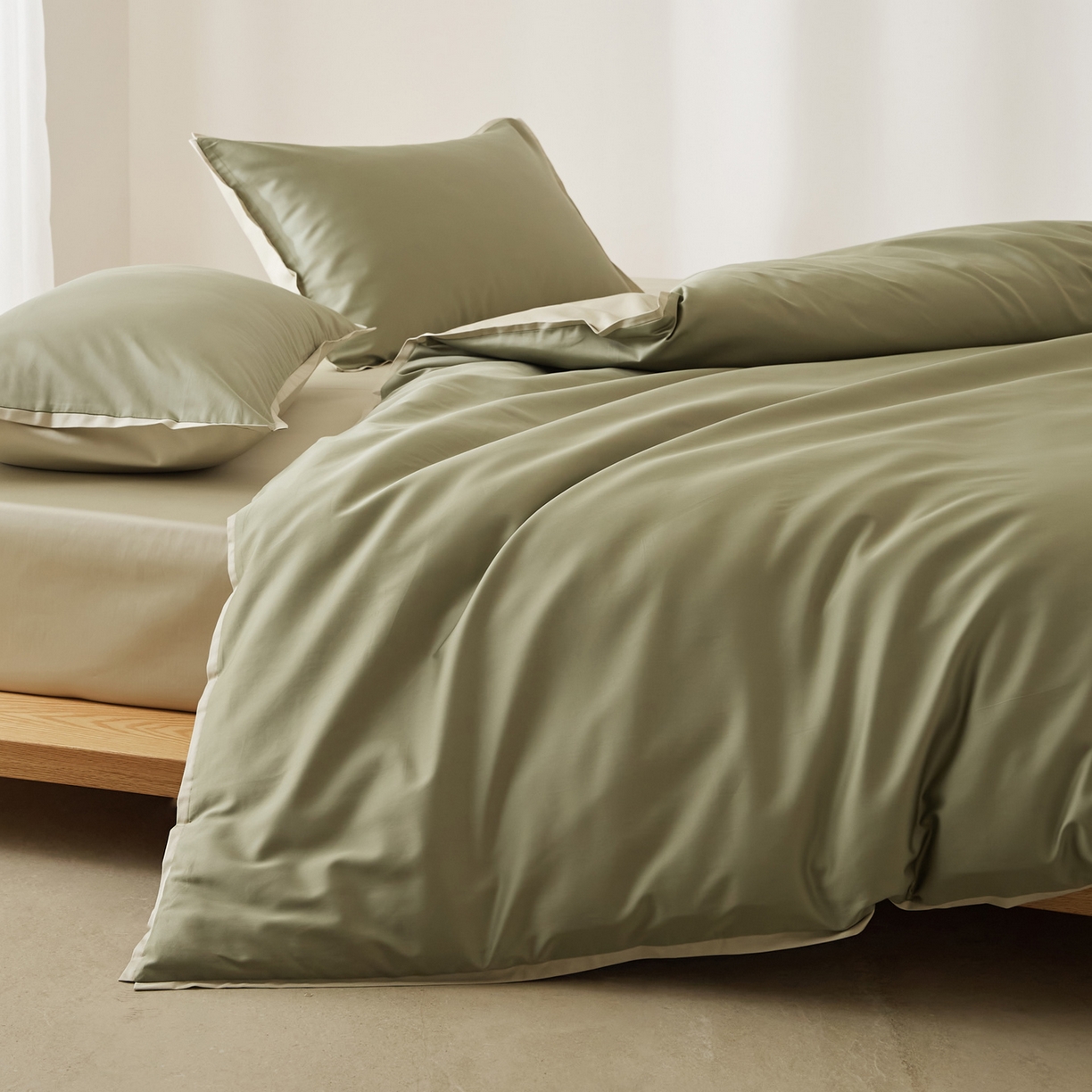 91家纺网 家纺一手货源 找家纺 EH家居 2026新款长绒棉窄边四件套 青葱色