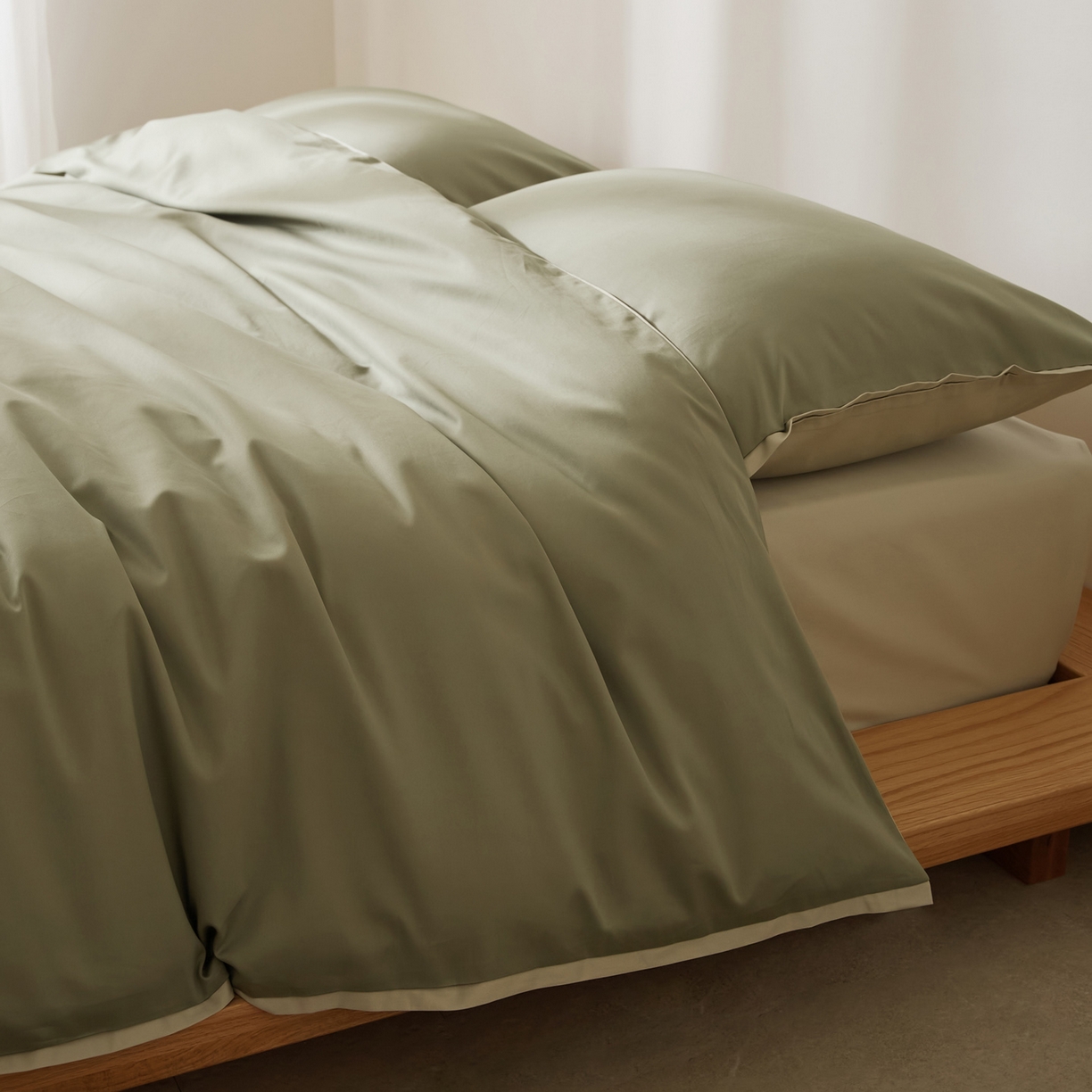 91家纺网 家纺一手货源 找家纺 EH家居 2026新款长绒棉窄边四件套 青葱色