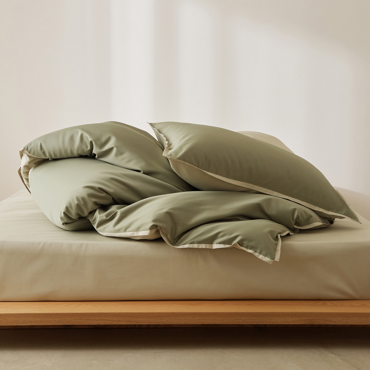 91家纺网 家纺一手货源 找家纺 EH家居 2026新款长绒棉窄边四件套 青葱色