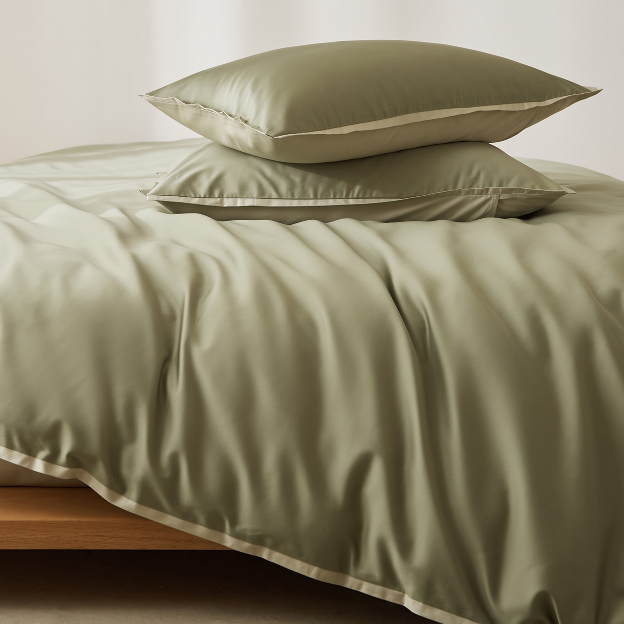 91家纺网 家纺一手货源 找家纺 EH家居 2026新款长绒棉窄边四件套 青葱色