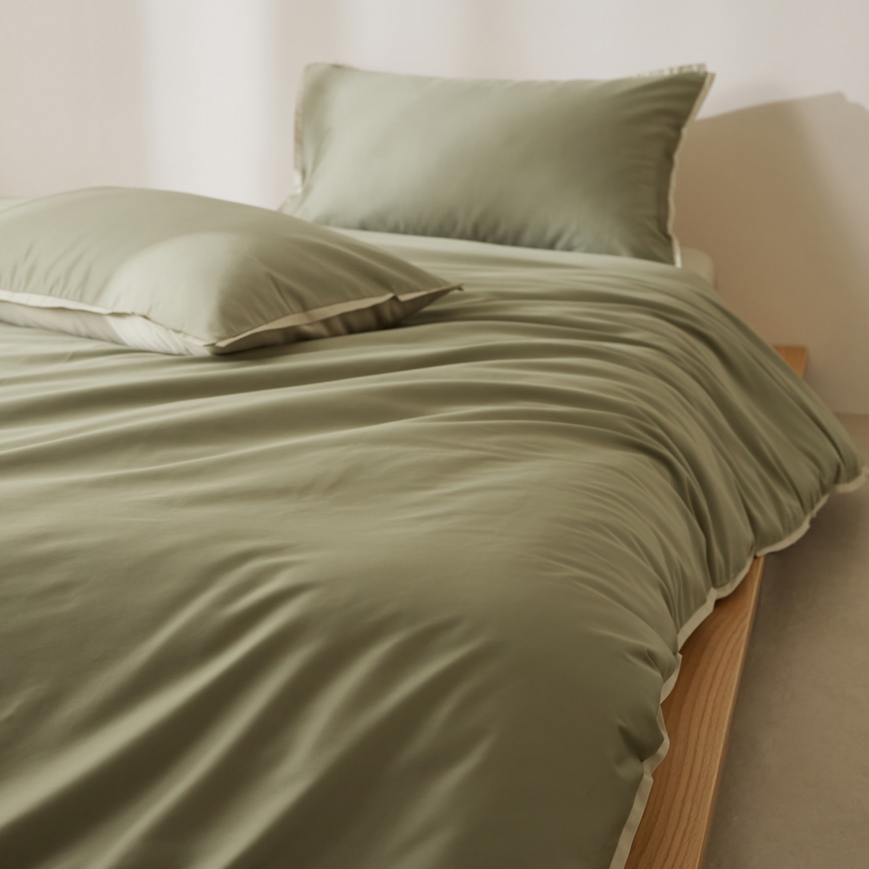 91家纺网 家纺一手货源 找家纺 EH家居 2026新款长绒棉窄边四件套 青葱色