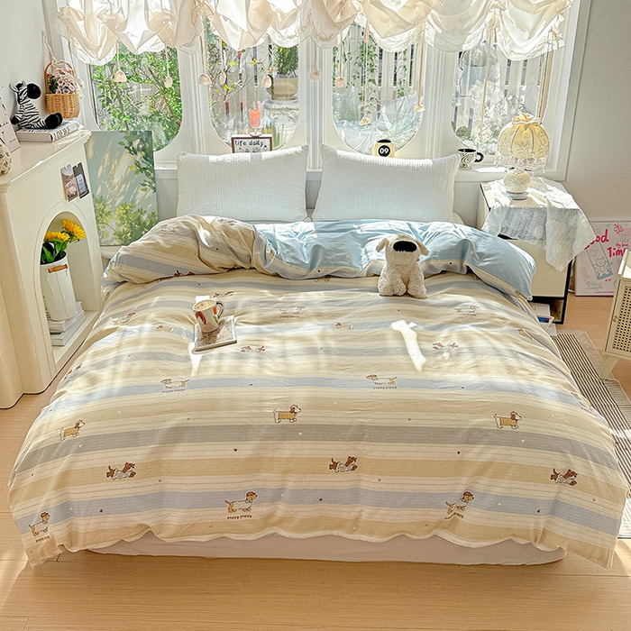 91家纺网 家纺一手货源 找家纺 卡普家居 2025新款全棉13070单品被套 奔跑小狗