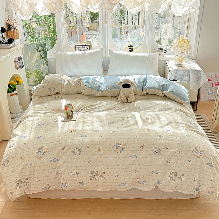 91家纺网 家纺一手货源 找家纺 卡普家居 2025新款全棉13070单品被套 猫咪宝贝