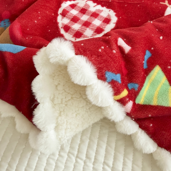 91家纺网 家纺一手货源 找家纺 潮邦创意家居 2026马年新年款数码高克重牛奶绒工艺球毯-萌马乐年系列 甜心木马