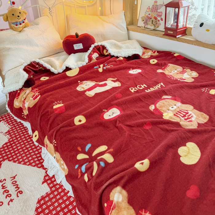 91家纺网 家纺一手货源 找家纺 潮邦创意家居 2026马年新年款数码高克重牛奶绒工艺球毯-萌马乐年系列 萌熊贺马