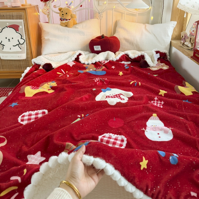 91家纺网 家纺一手货源 找家纺 潮邦创意家居 2026马年新年款数码高克重牛奶绒工艺球毯-萌马乐年系列 甜心木马