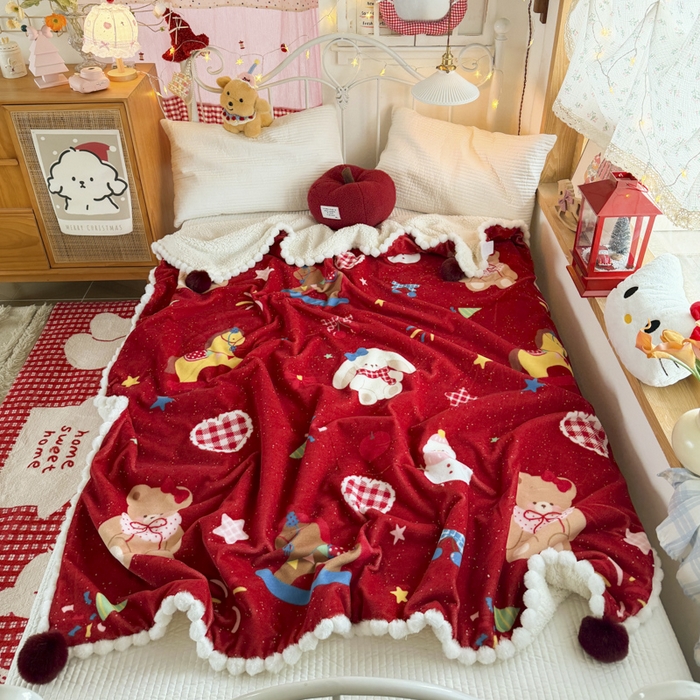 潮邦创意家居 2026马年新年款数码高克重牛奶绒工艺球毯-萌马乐年系列 甜心木马