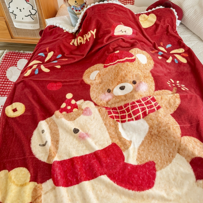 91家纺网 家纺一手货源 找家纺 潮邦创意家居 2026马年新年款数码高克重牛奶绒工艺球毯-萌马乐年系列 熊伴萌驹