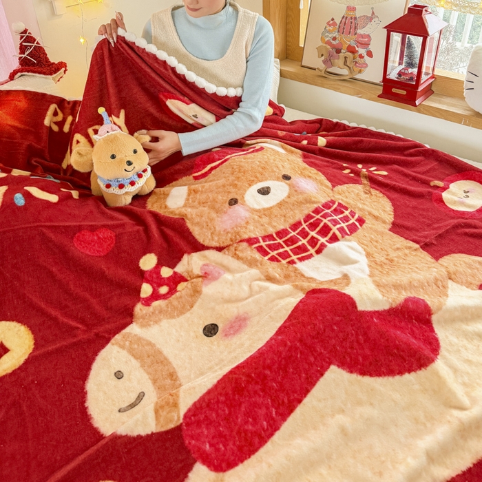 91家纺网 家纺一手货源 找家纺 潮邦创意家居 2026马年新年款数码高克重牛奶绒工艺球毯-萌马乐年系列 熊伴萌驹