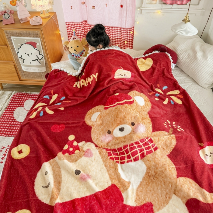 91家纺网 家纺一手货源 找家纺 潮邦创意家居 2026马年新年款数码高克重牛奶绒工艺球毯-萌马乐年系列 熊伴萌驹