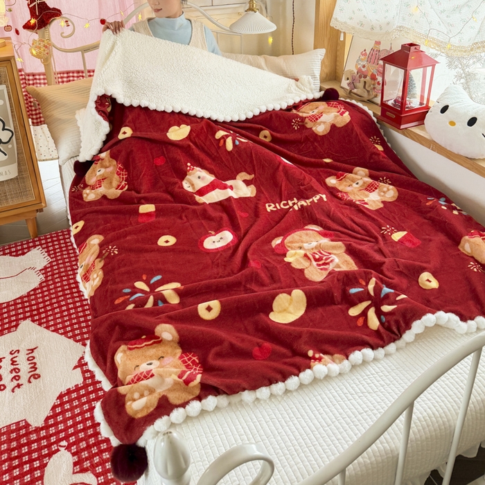 91家纺网 家纺一手货源 找家纺 潮邦创意家居 2026马年新年款数码高克重牛奶绒工艺球毯-萌马乐年系列 萌熊贺马