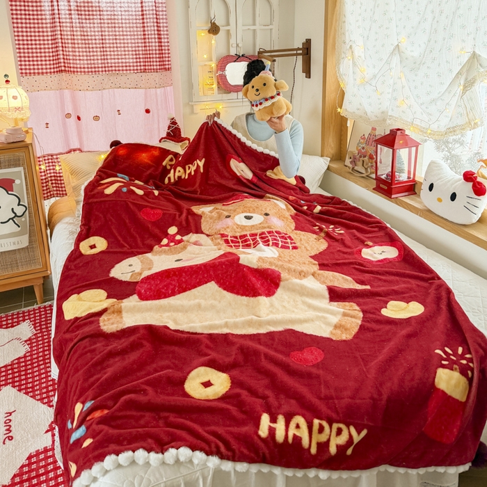 91家纺网 家纺一手货源 找家纺 潮邦创意家居 2026马年新年款数码高克重牛奶绒工艺球毯-萌马乐年系列 熊伴萌驹