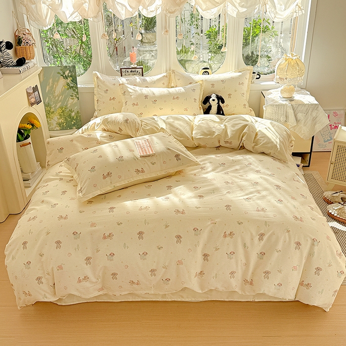 91家纺网 家纺一手货源 找家纺 卡普纯棉全棉四件套13070喷气床单款床笠款三件套 彩绘汪汪