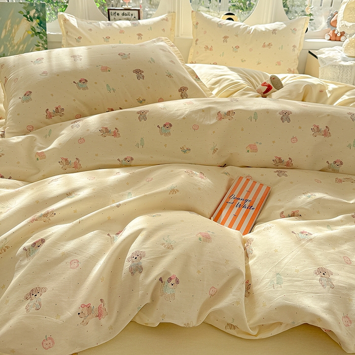 91家纺网 家纺一手货源 找家纺 卡普纯棉全棉四件套13070喷气床单款床笠款三件套 彩绘汪汪