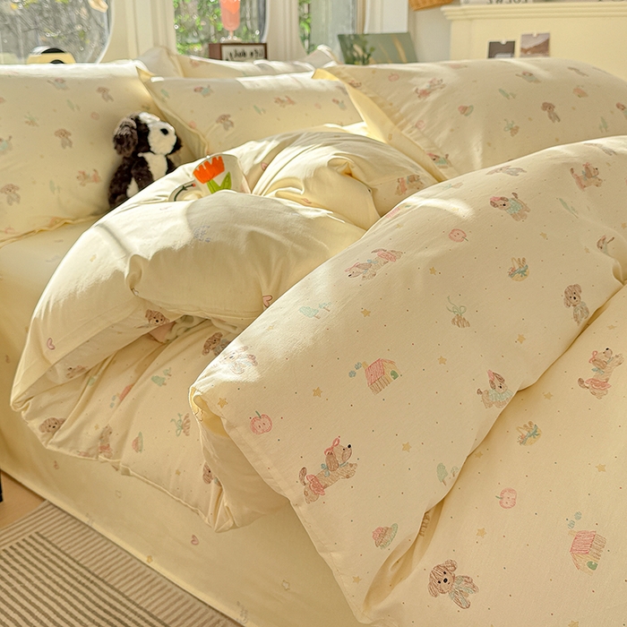 91家纺网 家纺一手货源 找家纺 卡普纯棉全棉四件套13070喷气床单款床笠款三件套 彩绘汪汪