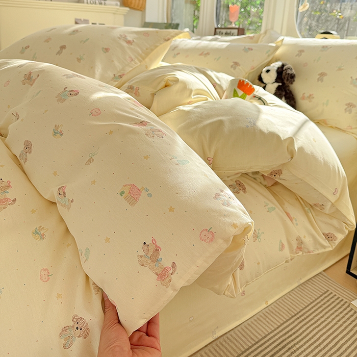 91家纺网 家纺一手货源 找家纺 卡普纯棉全棉四件套13070喷气床单款床笠款三件套 彩绘汪汪