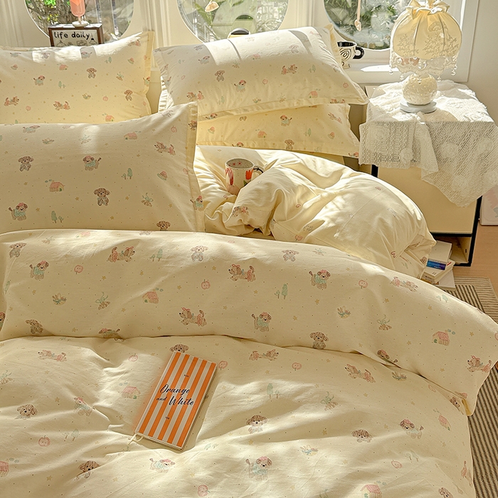 91家纺网 家纺一手货源 找家纺 卡普纯棉全棉四件套13070喷气床单款床笠款三件套 彩绘汪汪