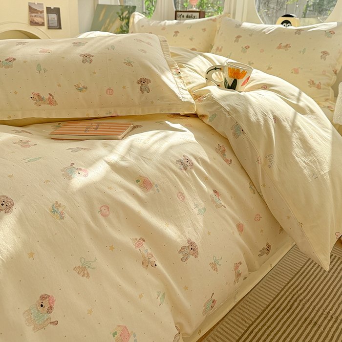 91家纺网 家纺一手货源 找家纺 卡普纯棉全棉四件套13070喷气床单款床笠款三件套 彩绘汪汪