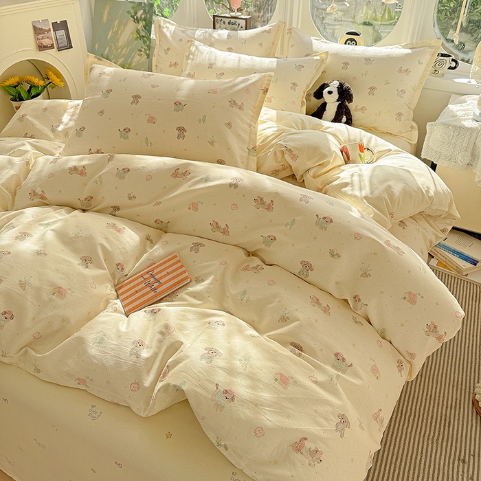 91家纺网 家纺一手货源 找家纺 卡普纯棉全棉四件套13070喷气床单款床笠款三件套 彩绘汪汪