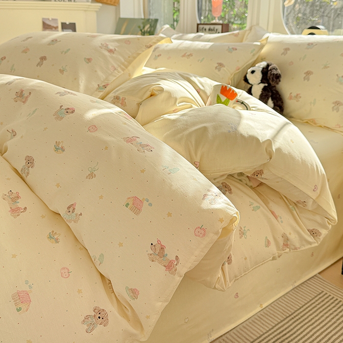 卡普纯棉全棉四件套13070喷气床单款床笠款三件套 彩绘汪汪