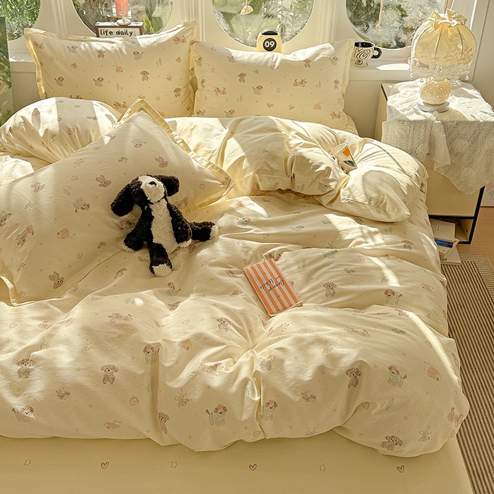 91家纺网 家纺一手货源 找家纺 卡普纯棉全棉四件套13070喷气床单款床笠款三件套 彩绘汪汪