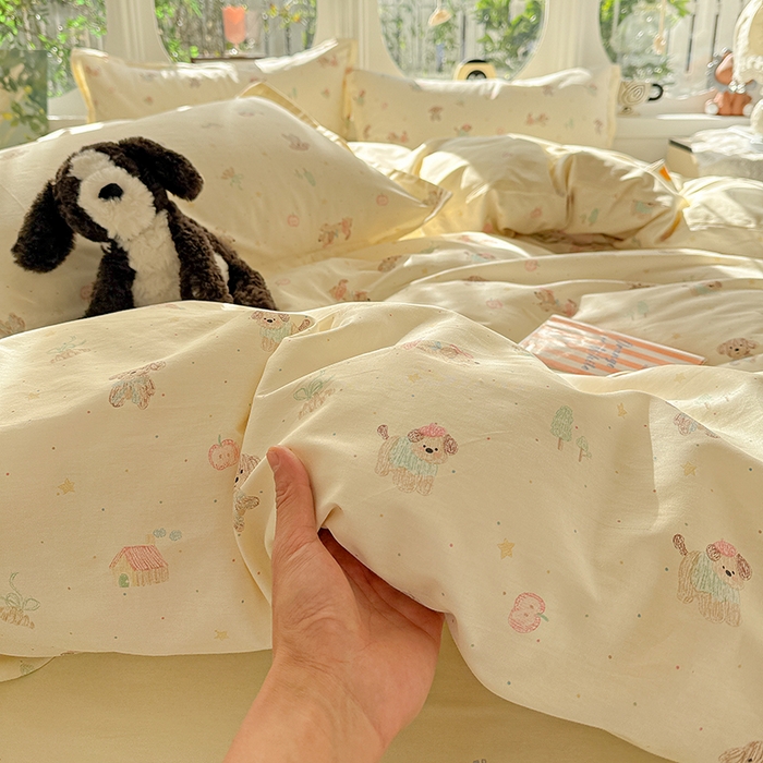 91家纺网 家纺一手货源 找家纺 卡普纯棉全棉四件套13070喷气床单款床笠款三件套 彩绘汪汪