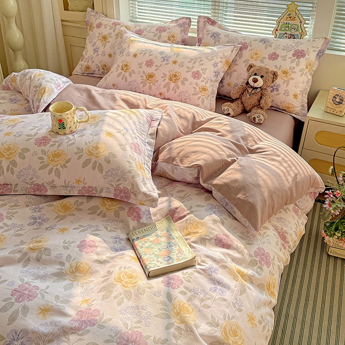 91家纺网 家纺一手货源 找家纺 卡普纯棉全棉四件套13070喷气床单款床笠款三件套 繁花锦年