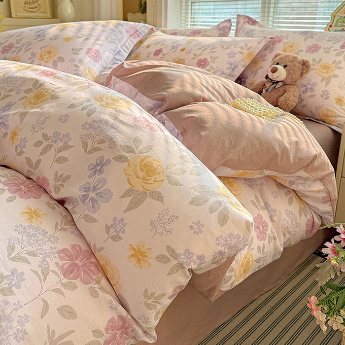 卡普纯棉全棉四件套13070喷气床单款床笠款三件套 繁花锦年