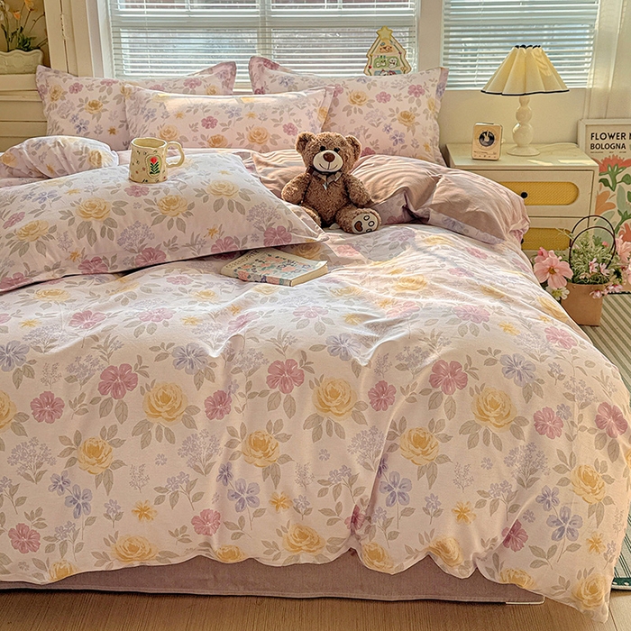 91家纺网 家纺一手货源 找家纺 卡普纯棉全棉四件套13070喷气床单款床笠款三件套 繁花锦年