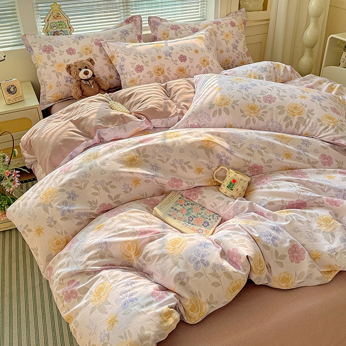 91家纺网 家纺一手货源 找家纺 卡普纯棉全棉四件套13070喷气床单款床笠款三件套 繁花锦年