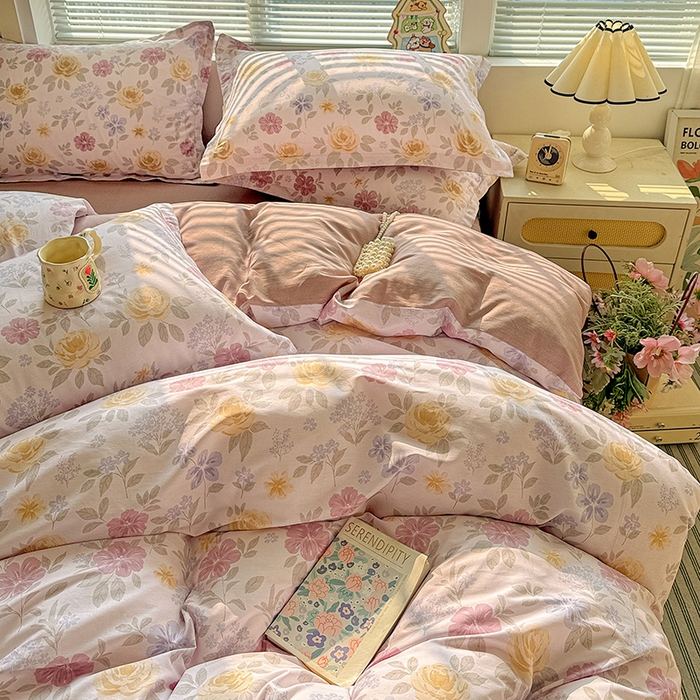 91家纺网 家纺一手货源 找家纺 卡普纯棉全棉四件套13070喷气床单款床笠款三件套 繁花锦年