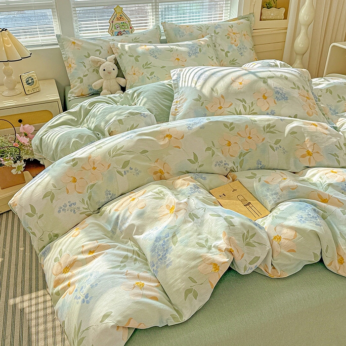 91家纺网 家纺一手货源 找家纺 卡普纯棉全棉四件套13070喷气床单款床笠款三件套 风的颜色