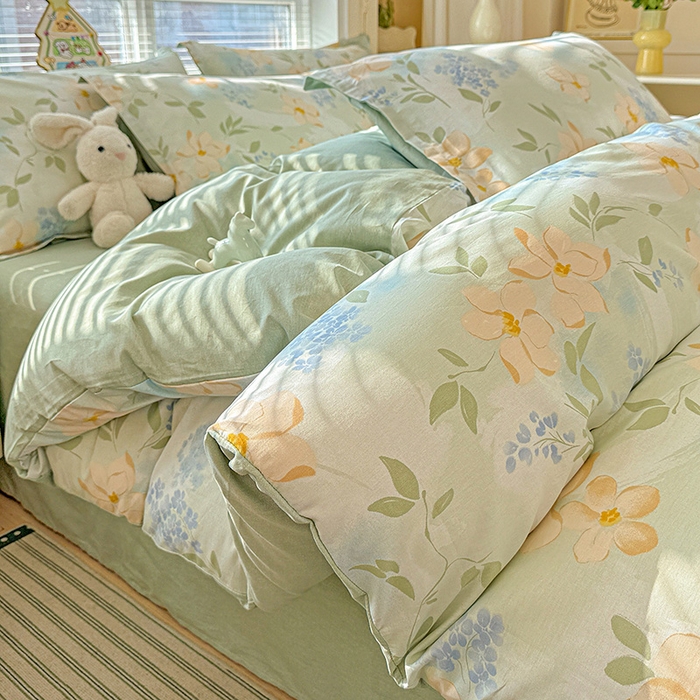 91家纺网 家纺一手货源 找家纺 卡普纯棉全棉四件套13070喷气床单款床笠款三件套 风的颜色