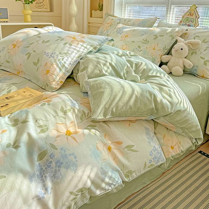 91家纺网 家纺一手货源 找家纺 卡普纯棉全棉四件套13070喷气床单款床笠款三件套 风的颜色