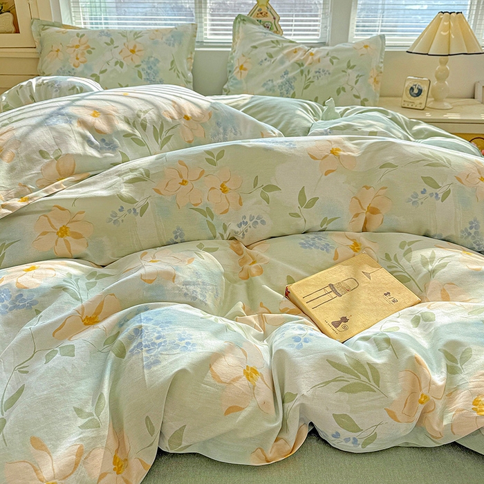 91家纺网 家纺一手货源 找家纺 卡普纯棉全棉四件套13070喷气床单款床笠款三件套 风的颜色