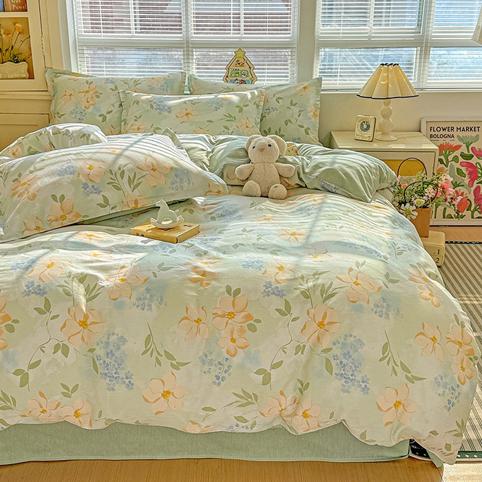 91家纺网 家纺一手货源 找家纺 卡普纯棉全棉四件套13070喷气床单款床笠款三件套 风的颜色