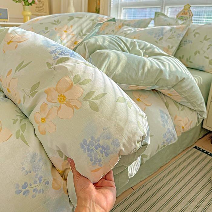 91家纺网 家纺一手货源 找家纺 卡普纯棉全棉四件套13070喷气床单款床笠款三件套 风的颜色