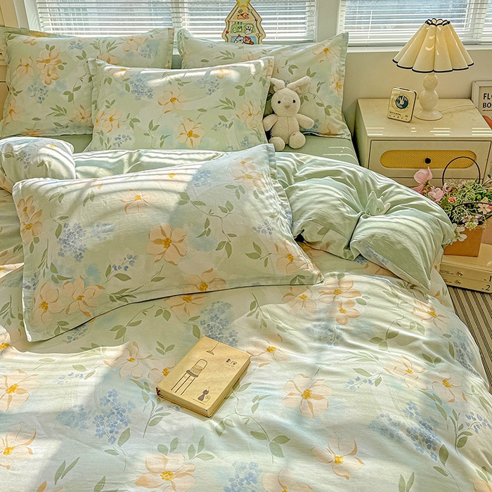 91家纺网 家纺一手货源 找家纺 卡普纯棉全棉四件套13070喷气床单款床笠款三件套 风的颜色