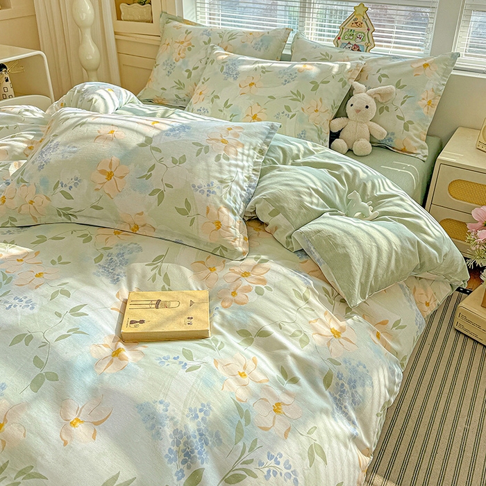 91家纺网 家纺一手货源 找家纺 卡普纯棉全棉四件套13070喷气床单款床笠款三件套 风的颜色