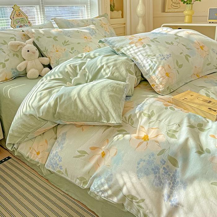 91家纺网 家纺一手货源 找家纺 卡普纯棉全棉四件套13070喷气床单款床笠款三件套 风的颜色