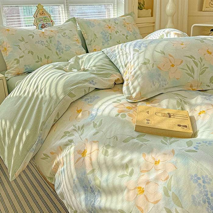 91家纺网 家纺一手货源 找家纺 卡普纯棉全棉四件套13070喷气床单款床笠款三件套 风的颜色