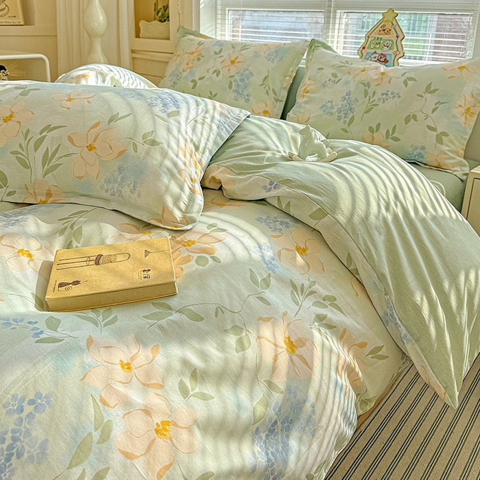 91家纺网 家纺一手货源 找家纺 卡普纯棉全棉四件套13070喷气床单款床笠款三件套 风的颜色