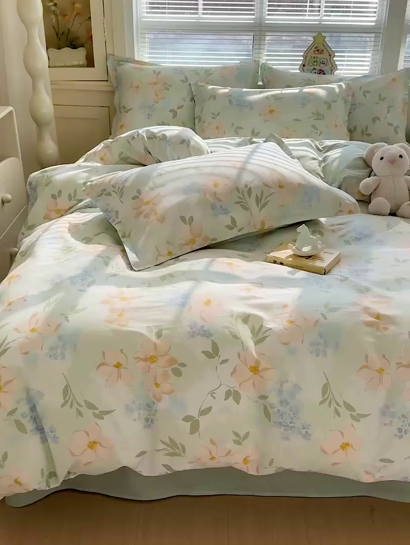 91家纺网 家纺一手货源 找家纺 卡普纯棉全棉四件套13070喷气床单款床笠款三件套 风的颜色