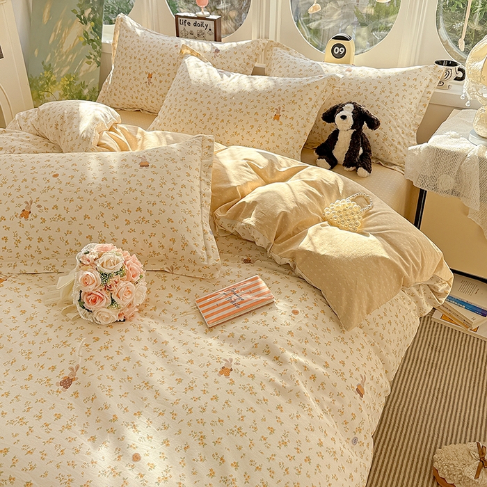 91家纺网 家纺一手货源 找家纺 卡普纯棉全棉四件套13070喷气床单款床笠款三件套 花屿兔兔