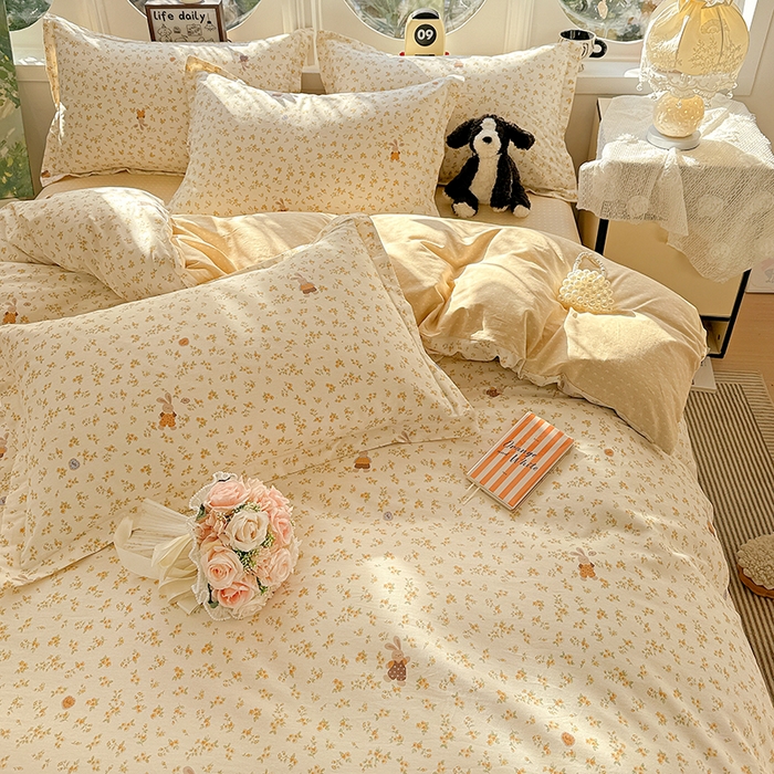 91家纺网 家纺一手货源 找家纺 卡普纯棉全棉四件套13070喷气床单款床笠款三件套 花屿兔兔