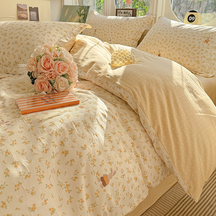 91家纺网 家纺一手货源 找家纺 卡普纯棉全棉四件套13070喷气床单款床笠款三件套 花屿兔兔