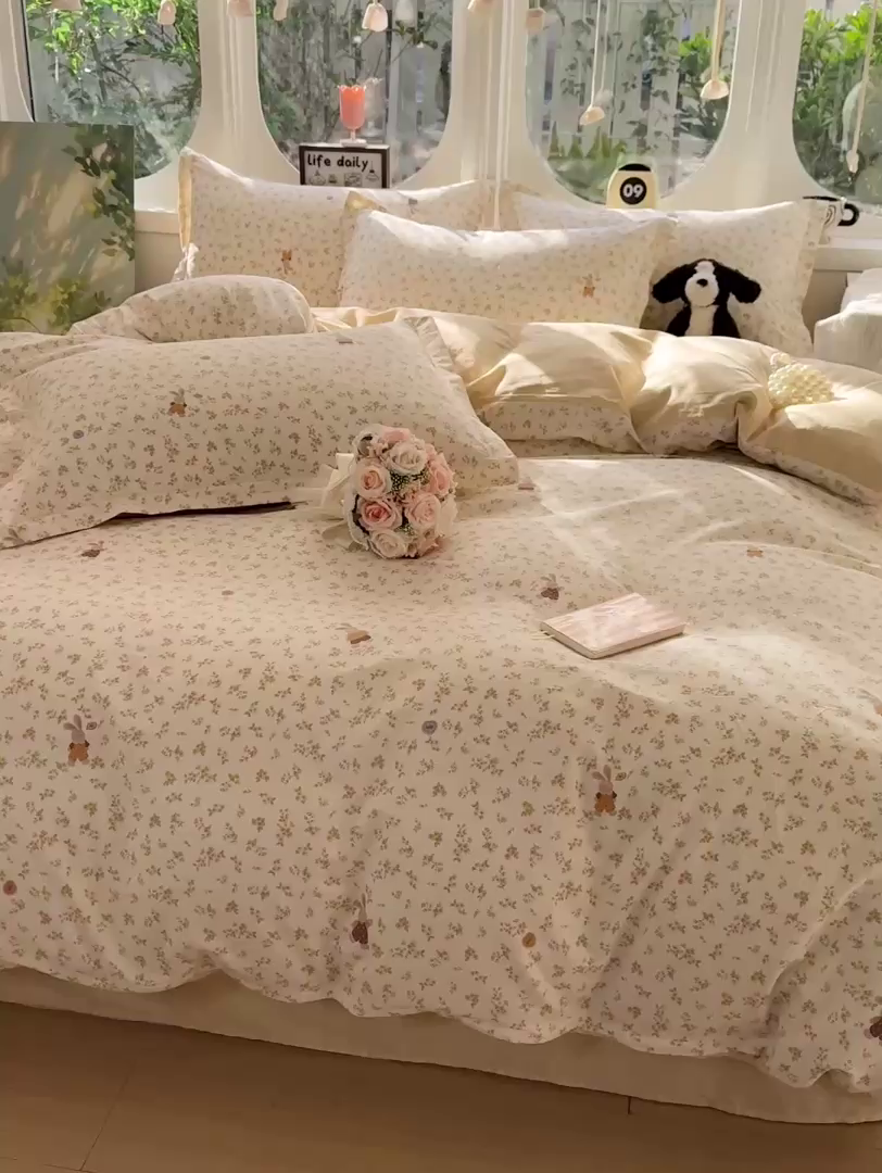 91家纺网 家纺一手货源 找家纺 卡普纯棉全棉四件套13070喷气床单款床笠款三件套 花屿兔兔