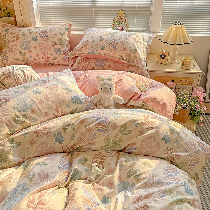 91家纺网 家纺一手货源 找家纺 卡普纯棉全棉四件套13070喷气床单款床笠款三件套 寄情绯叶