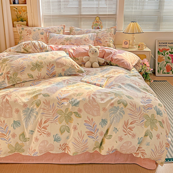 91家纺网 家纺一手货源 找家纺 卡普纯棉全棉四件套13070喷气床单款床笠款三件套 寄情绯叶